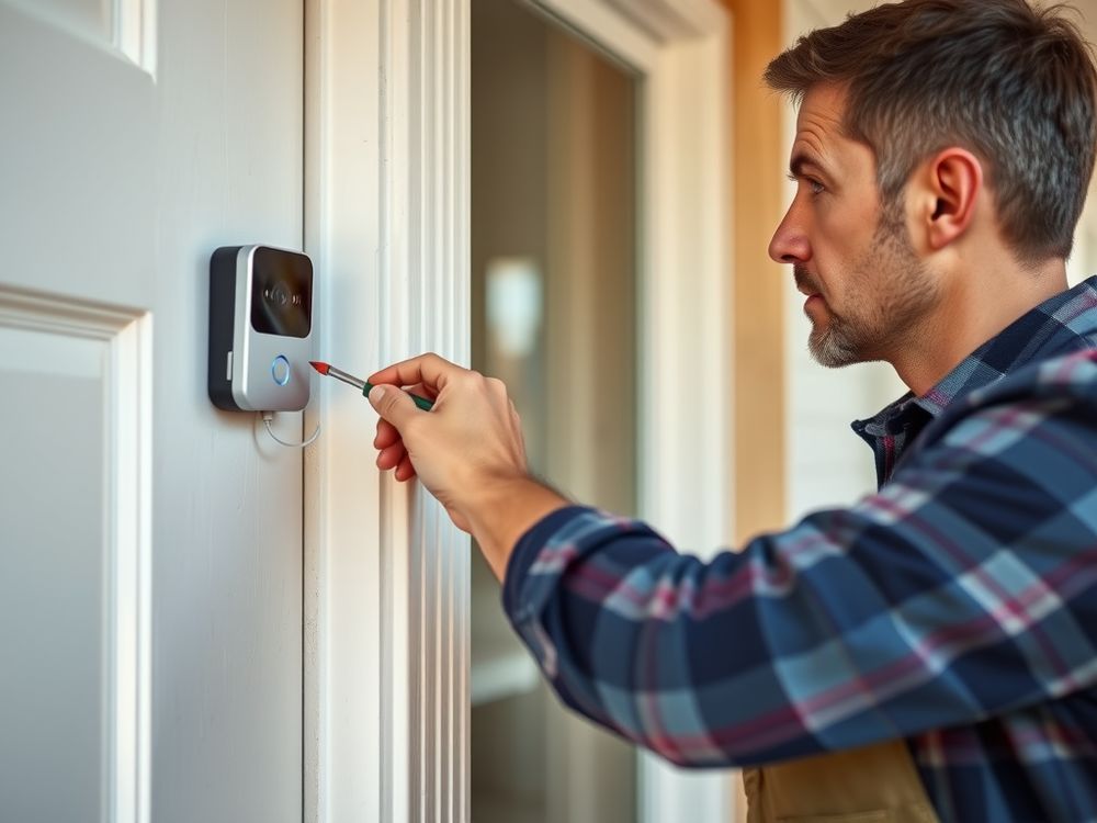 A doorbell placed to show faces clearly.